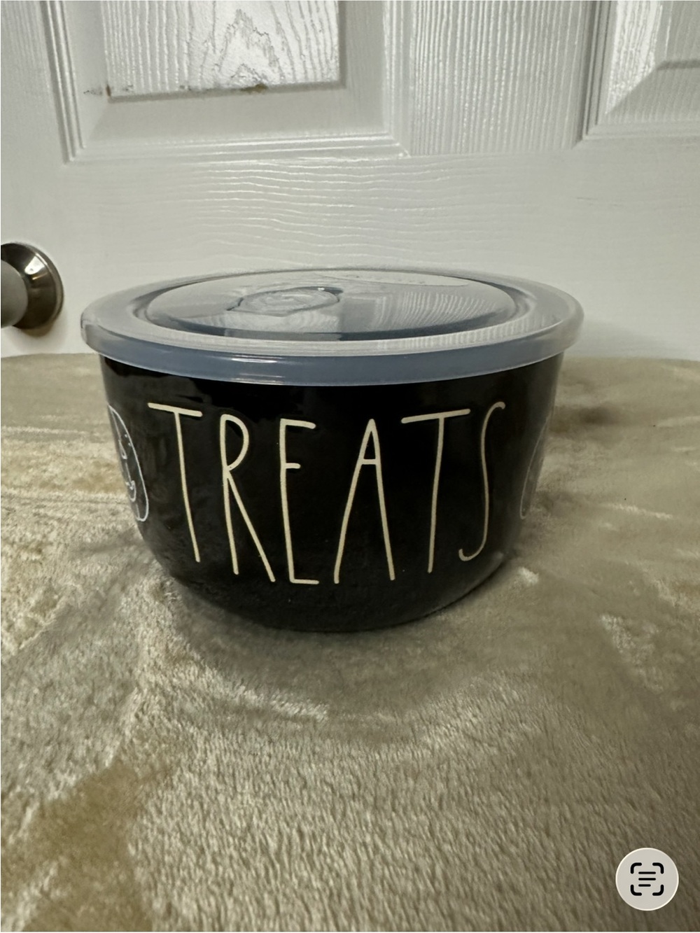 Rae Dunn Black Halloween “TREATS”Ceramic Storage Bowl with Jack-o-Lanterns NWT